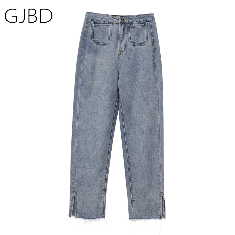 

Women's Jeans Streetwear High Waist Straight Femme Denim Trouser Vintage Baggy Ladies Fashion Bifurcation Wide Leg Pants