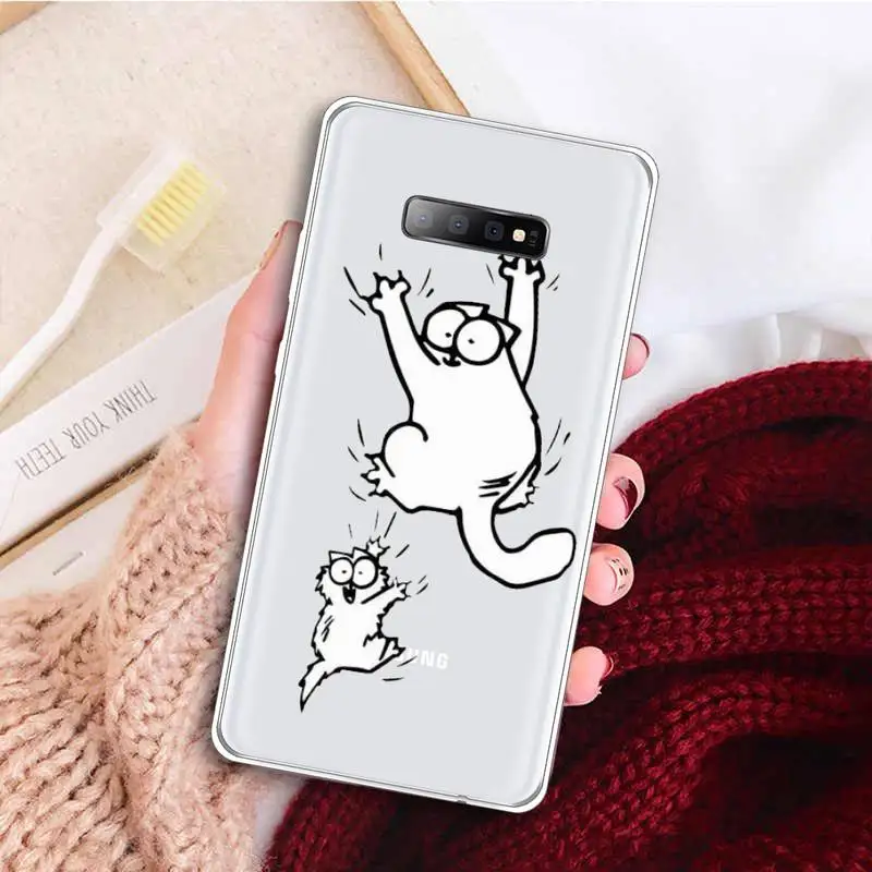 

Cute cartoon cat Phone Case Transparent for samsung A 21s 50 51 71 S 8 9 20 20fe note 10 20 ultra plus