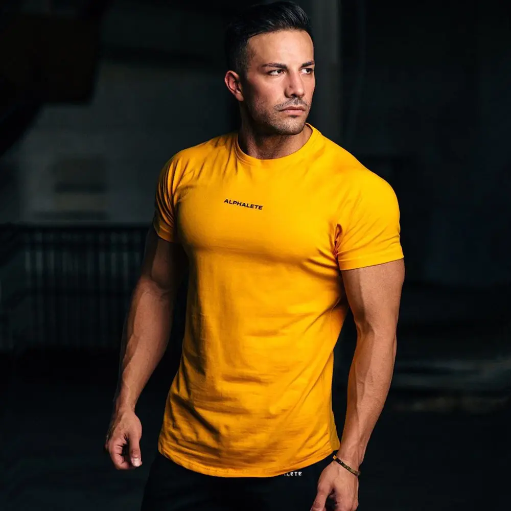 

Gym Cotton t shirt Men Fitness Workout Skinny Short sleeve T-shirt Male Bodybuilding Sport Tee shirt Tops Summer Casual Clothing