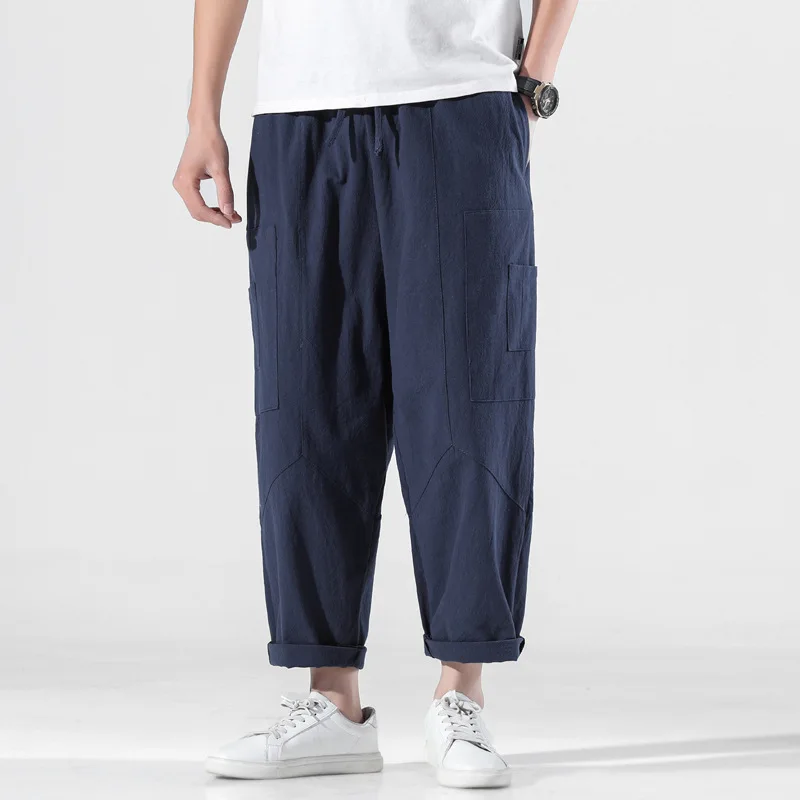 

Japanese Clothing for Men Summer Loose Mid Waist Plus Size Male Kimono Pants Drawstring Solid Harem Trousers Casual Bloomers