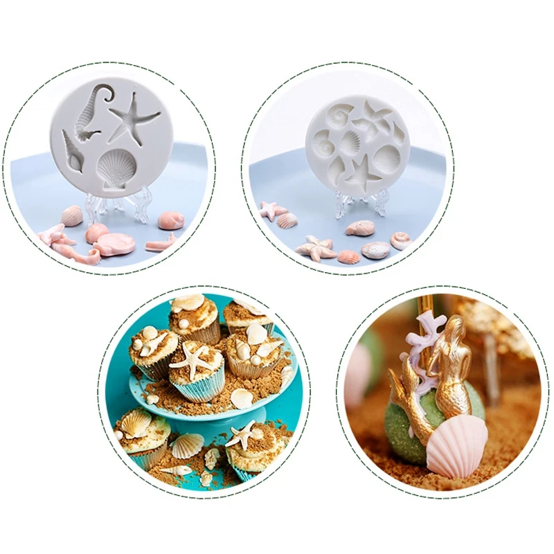 Силиконовая форма в виде хвоста русалки Conch кораллы морские звезды текстура для