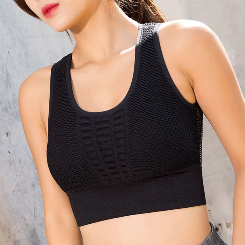 Новый женский спортивный бюстгальтер дышащий сетчатый укороченный топ средней