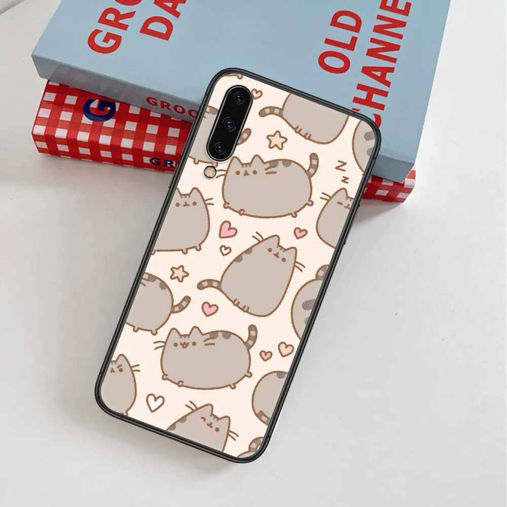 

Cute Pusheen Cartoon Cat Phone Case For Samsung Galaxy Note S 8 9 10 20 Plus E Lite Uitra black Prime 3D Funda Trend Shell