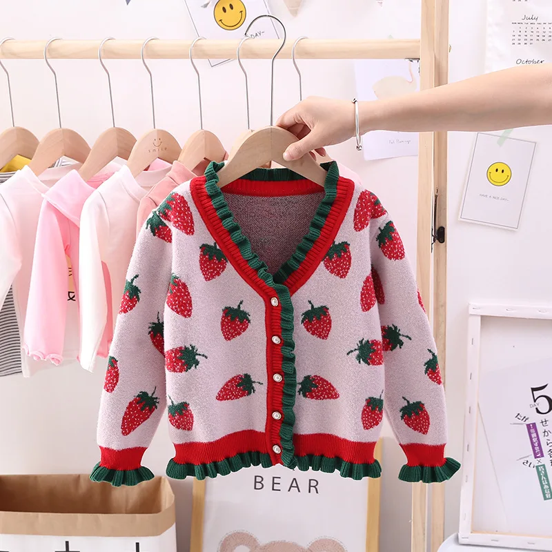 Зимний свитер для маленьких девочек Повседневный Детский кардиган с принтом