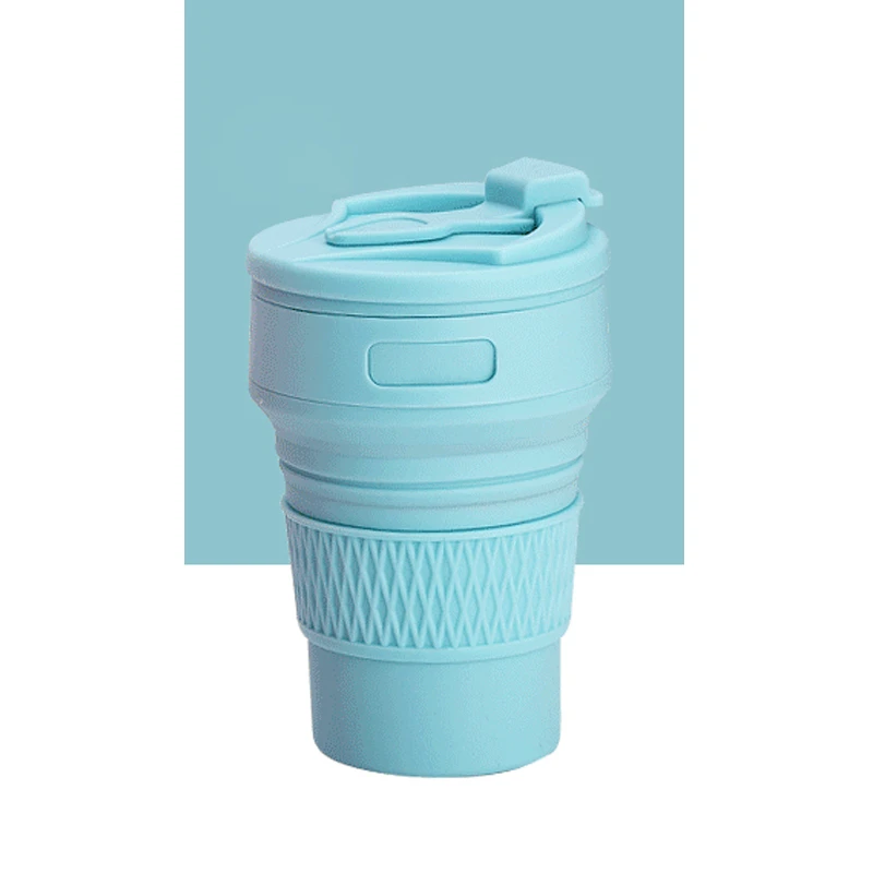 350 мл Складная силиконовая 4 цвета портативная силиконовая телескопическая Питьевая Складная кофейная чашка Складная силиконовая чашка с крышками для путешествий - Цвет: Blue 01