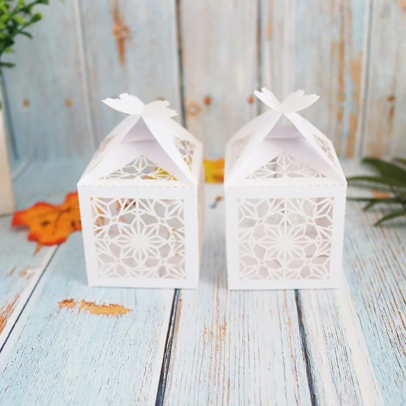 10 шт./лот жемчужная бумажная коробка для свадьбы лазерная резка розовая/белая