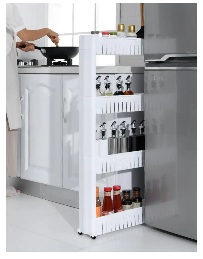 

Bathroom Storage Rack 2/3/4 Layers Mobile Kitchen Narrow Cabinet Living Room Gap Shelf Home Furniture Movable Wheels Shelf