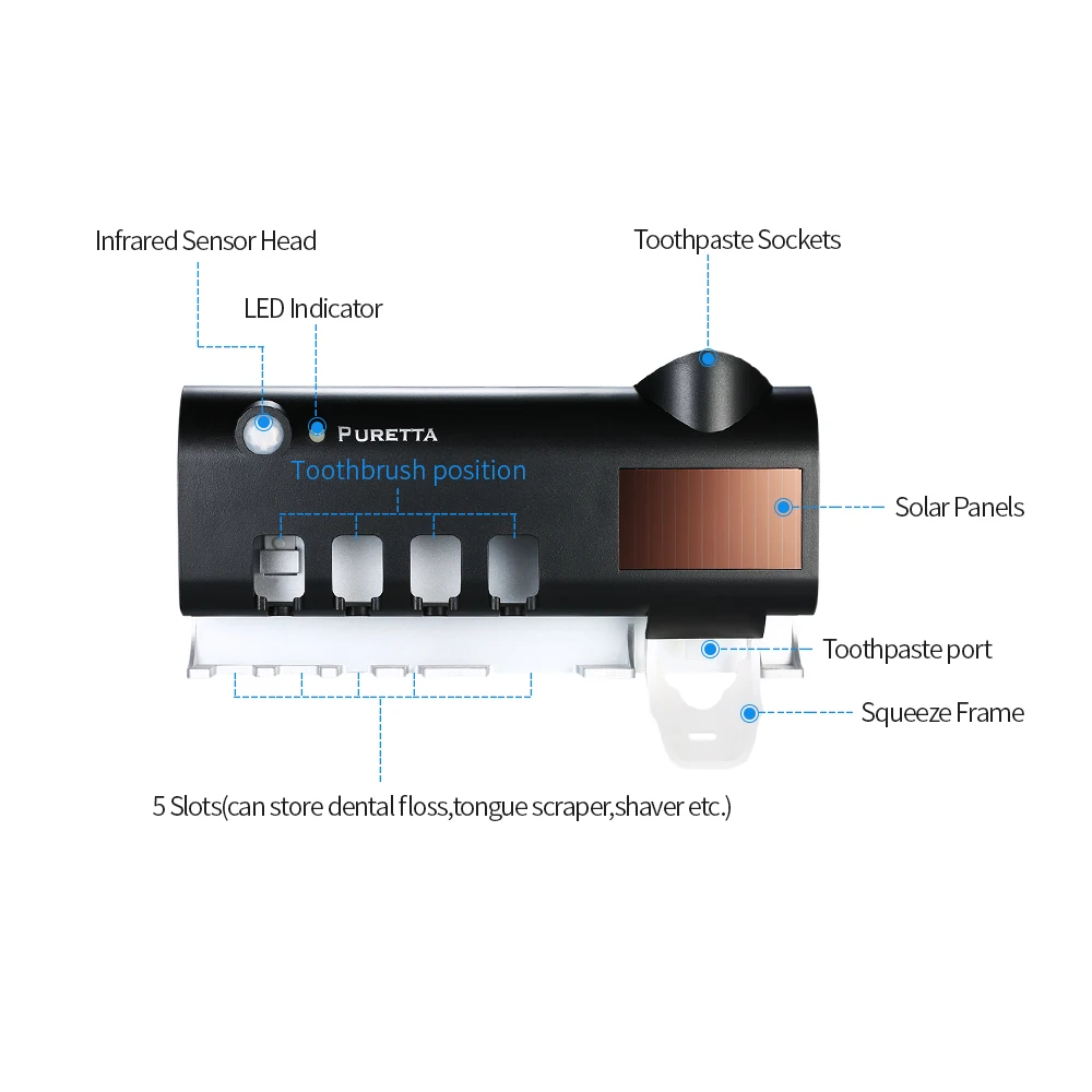 УФ стерилизатор зубных щеток на солнечных батареях для ванной комнаты настенное