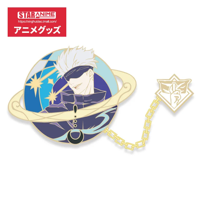 

Collection Toy Jujutsu Kaisen Anime Gojo Satoru New Cartoon Metal Chain Brooch Pin Bags Pendant Toy Badge Buttons Gifts