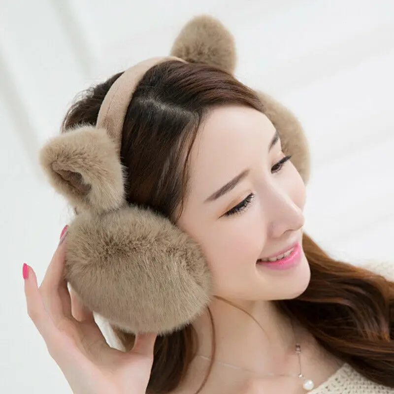 

2020 soft rabbits Earmuffs Fashion Fuzzy Women Girl Earmuffs Winter Warm Cute Cat Ear hick Solid Soft Plush Earmuffs