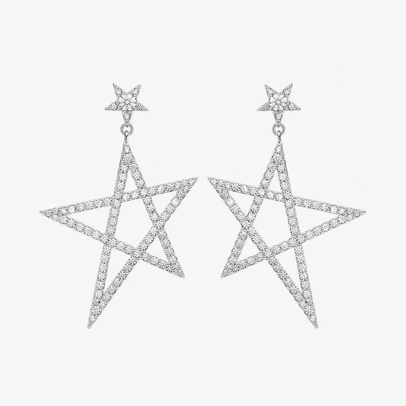 

Fashion High Quality S925 Sterling Silver Stars Hollow Earrings Micro Cubic Zirconia for Women Luxury Brand Jewelry