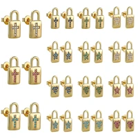 2021 fashion gold lock shape pendant earrings for women micro pave zircon cross sexy party trendsetter femme earrings jewelry