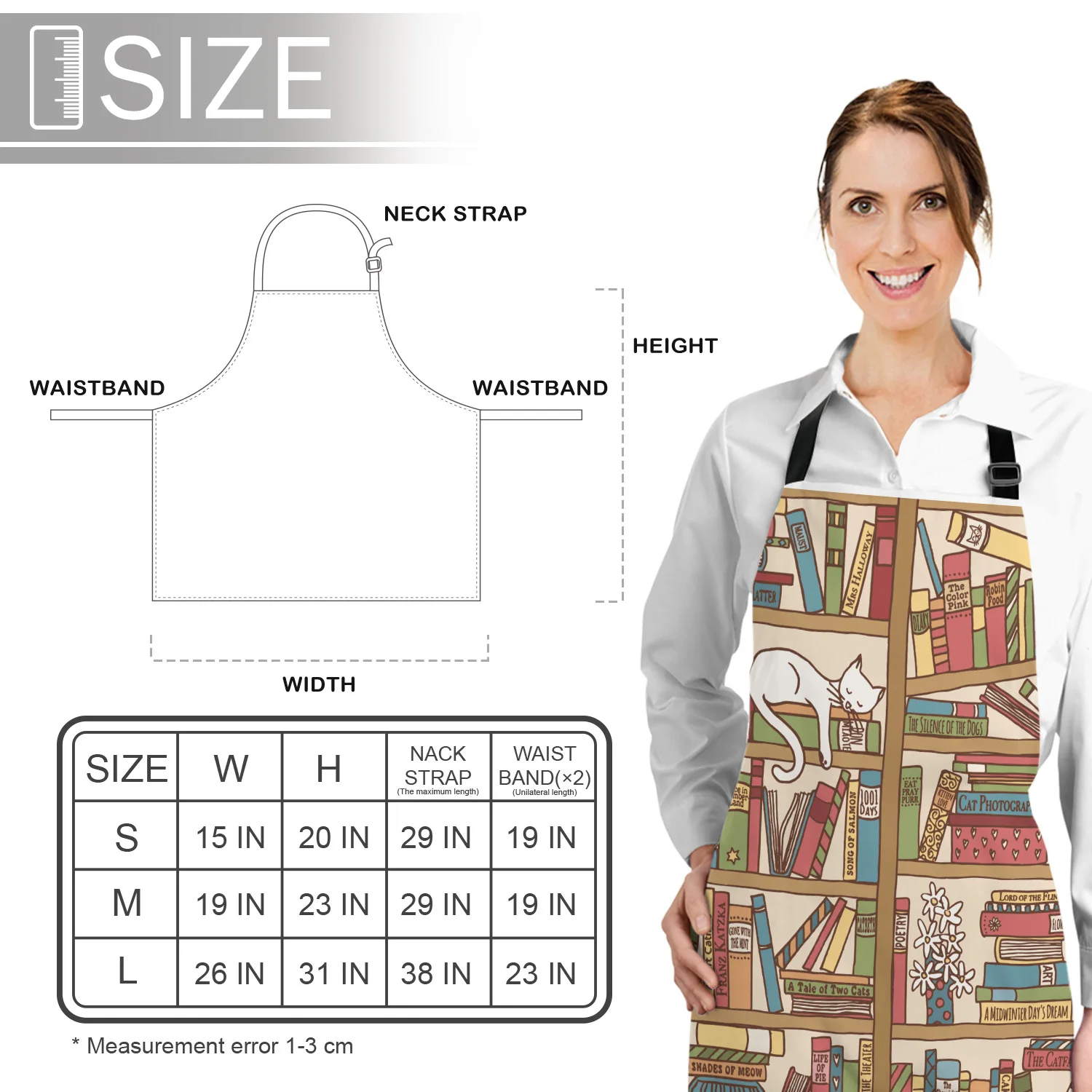 

Kitchen Apron Cartoon Bookshelf Sleeping Cat Sleeveless Canvas Aprons for Men Women Home Cleaning Tools