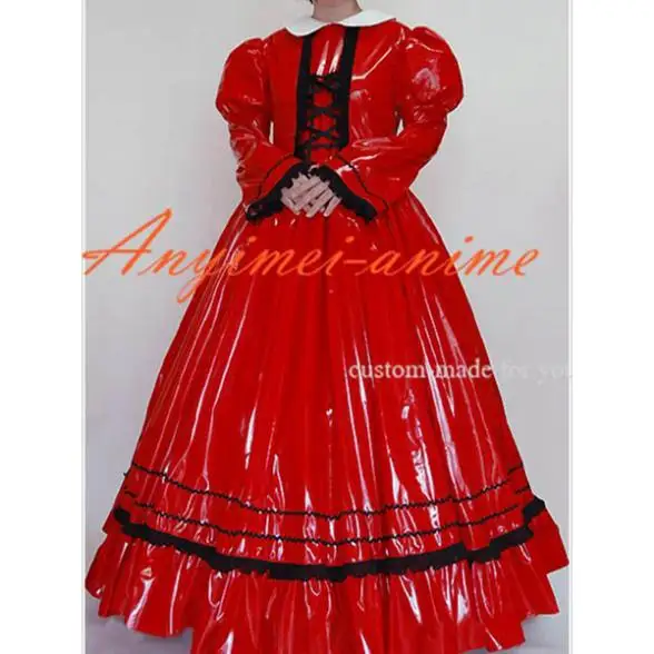 

Sexy Sissy Maid Red Pvc Lockable Dress Uniform Cosplay Costume Tailor-made[CK961]