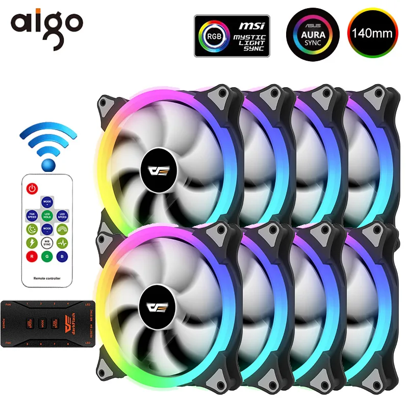 Aigo CS140 3IN1 140 мм вентилятор охлаждения для ПК RGB вентилятор AURA SYNC 5 V/3pin заголовок с ИК-пультом дистанционного тихий вентилятор компьютер чехол Процессор кулер и радиатор