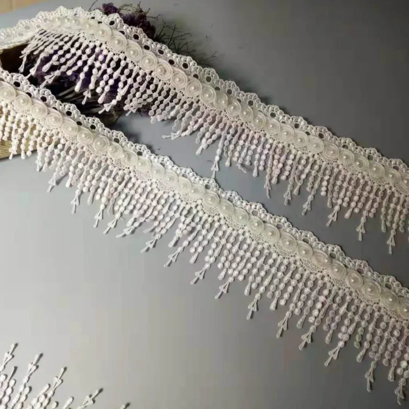 1 ярд цвета слоновой кости жемчужные кисточки цветы сливы перламутровые кружева