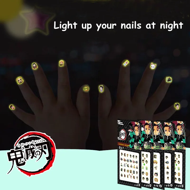 

Светящиеся наклейки для ногтей «рассекающий демонов», 3D Самоклеящиеся флуоресцентные наклейки для ногтей, наклейки на Рождество, 1 шт.
