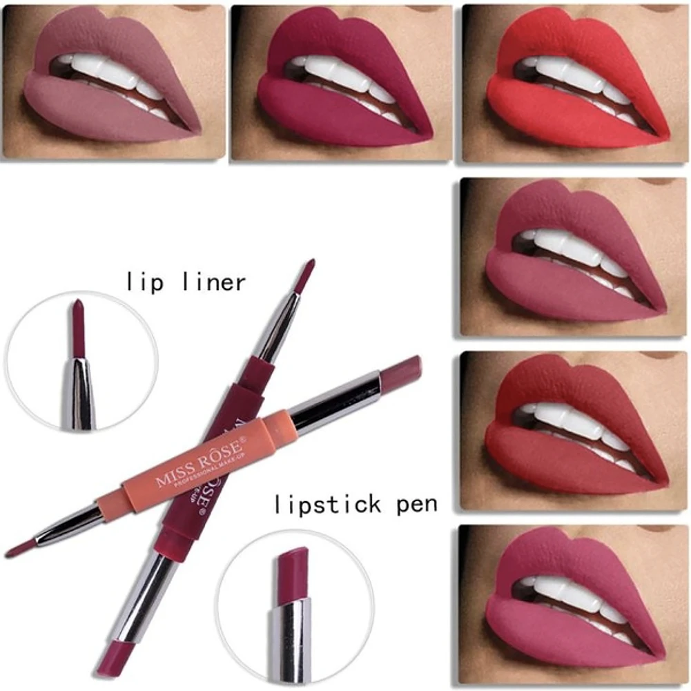 Матовая губная помада MISS ROSE 2 в 1 подводка для губ нюдовая макияжа водостойкая