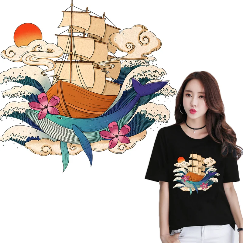 Плавающая жизнь искусство аппликация термоклейкие нашивки для одежды женские