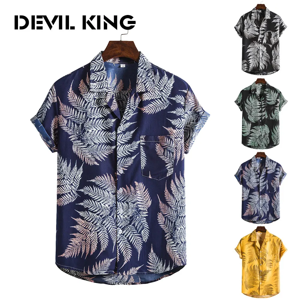 

DEVIL KING Men's New Hawaiian Style Short Sleeved Printed Shirt XH04