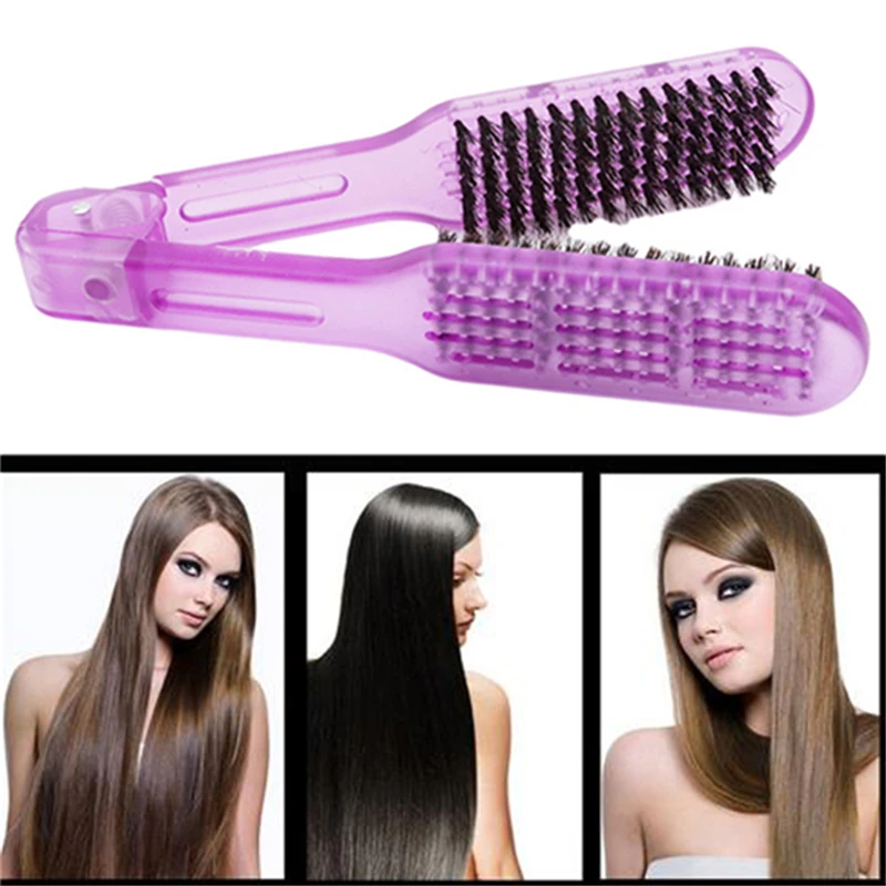 

22cm Length Salon Style Hairdressing Bristle Hair Straightening Brush Double Clamp Comb Women Men Hair Comb