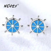 nehzy 925 sterling silver stud earrings high quality woman fashion jewelry simple rudder blue crystal zircon earrings
