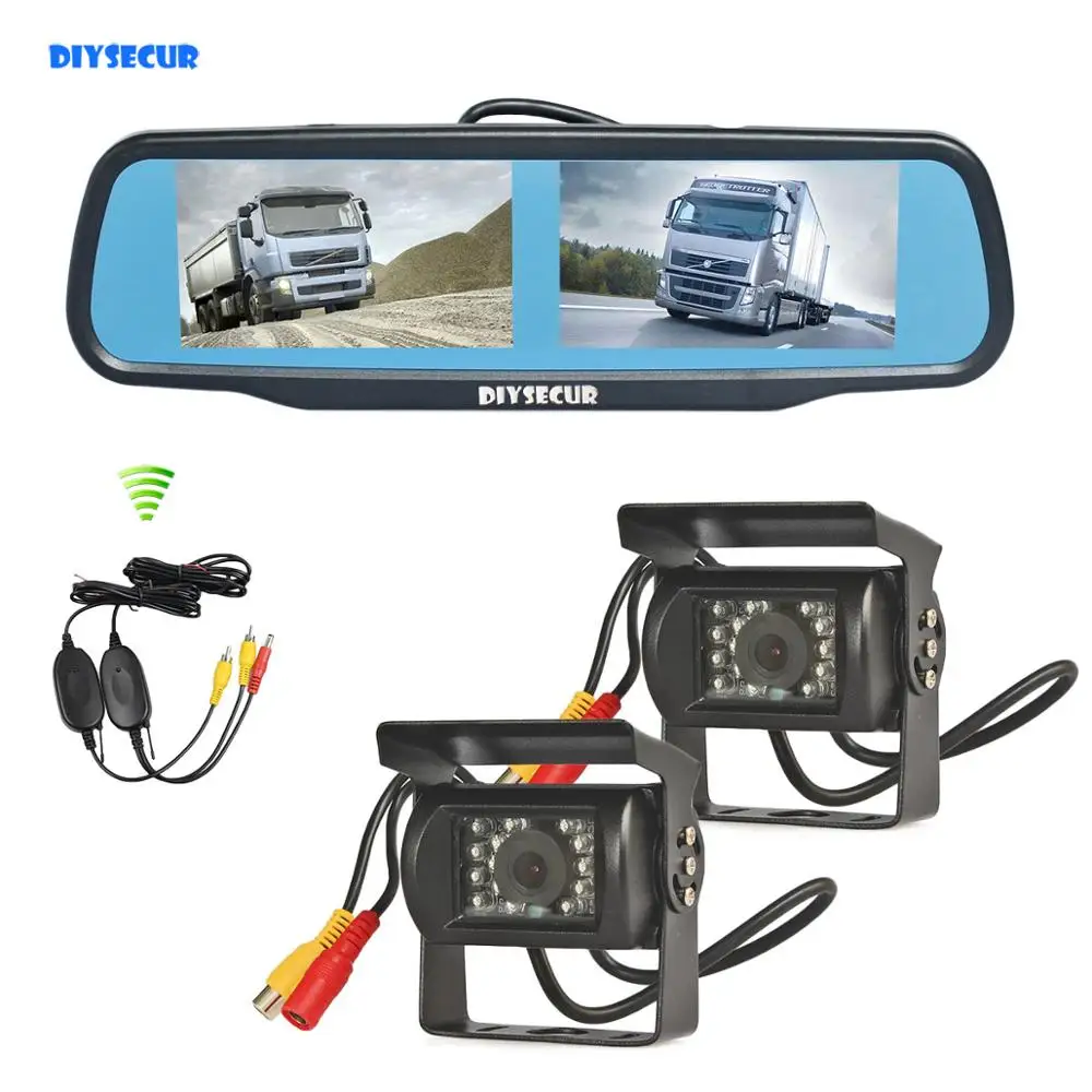 DIYSECUR двойной 4 3 &quotэкран зеркало заднего вида автомобиля монитор + 2 x