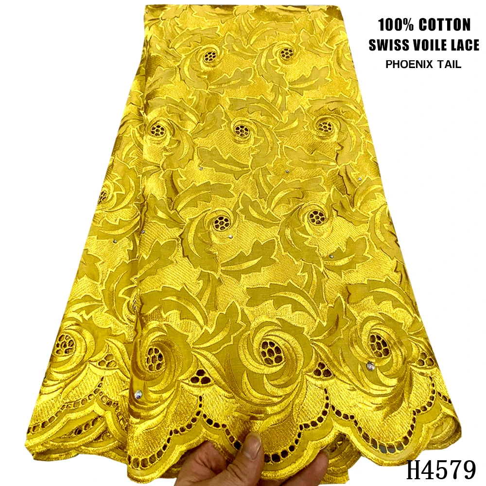 

Hot Selling African Dry Lace Yellow Cotton Swiss Voile Lace In Switzerland 2021 High Quality Lace Dubai Fabric 5 Yards HJ4579