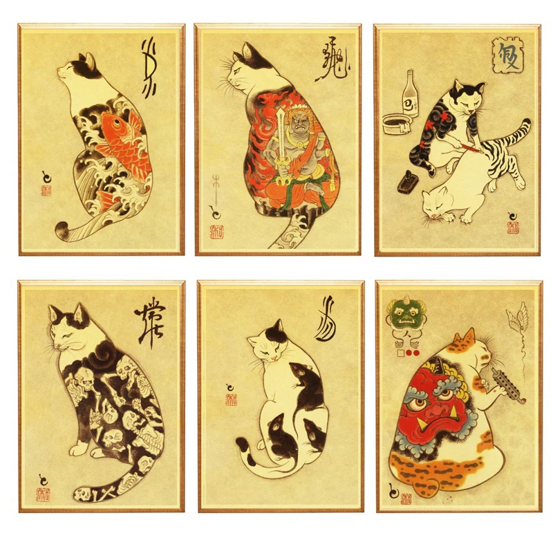 Японский самурайский Кот тату ретро-постер вышивка Дом стразами мозаика 5D DIY