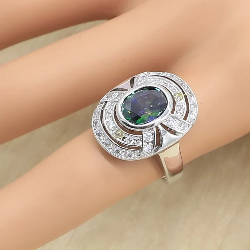 Набор украшений для женщин с геометрическим радужным цирконием серебряного