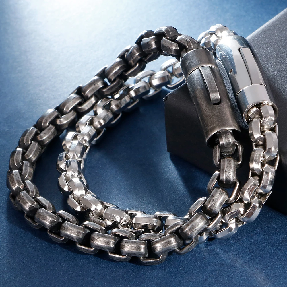 Винтажный черный мужской браслет из нержавеющей стали шириной 8 мм мужские