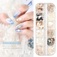 12 grids mixed nail art shell stone jewelry set ultra thin shell diy fashion charm nail decoration japanese manicure design