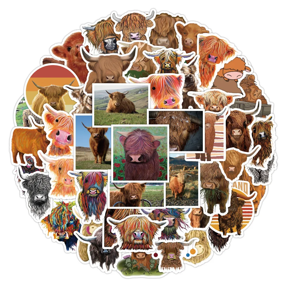 

10 / 30 / 50pcs Cartoon Animal Scottish Highland Cattle Graffiti Sticker DIY Luggage Star Animation Sticker Waterproof Wholesale