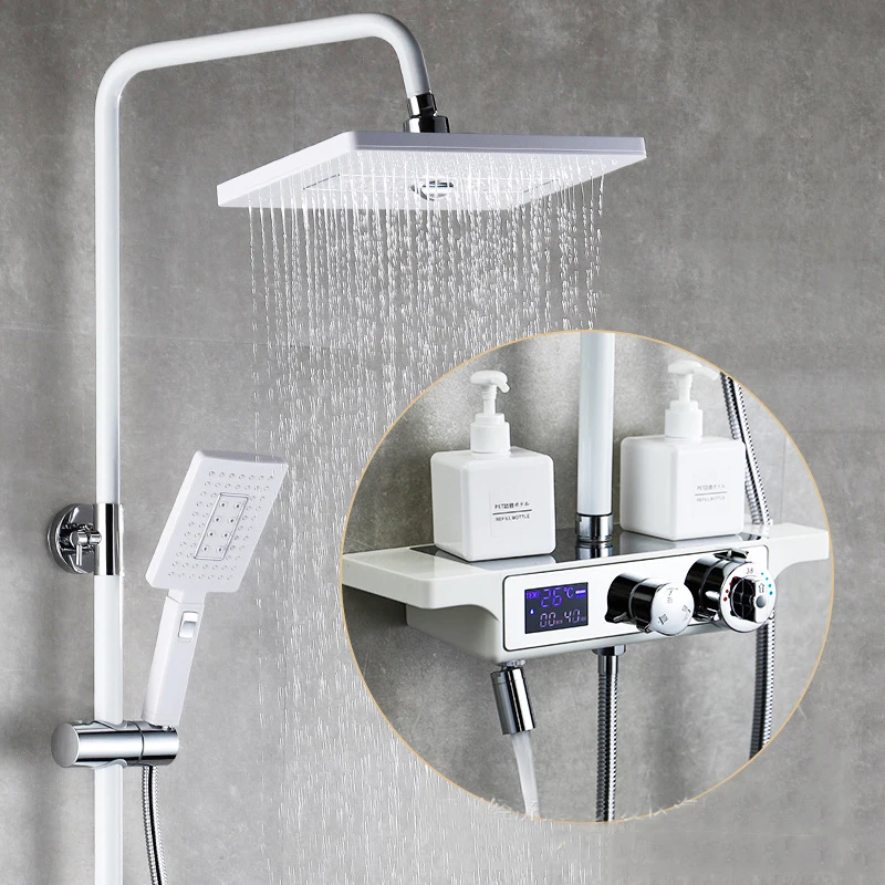 Термостатический смеситель для душа светодиодный экран температуры дождевая
