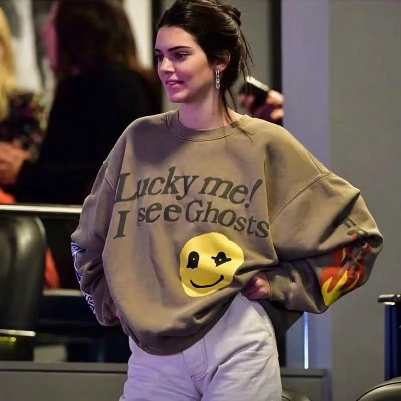 Kanye West Мужская и Женская толстовка с 3D принтом Lucky me I see Ghosts хлопковая со смайликом