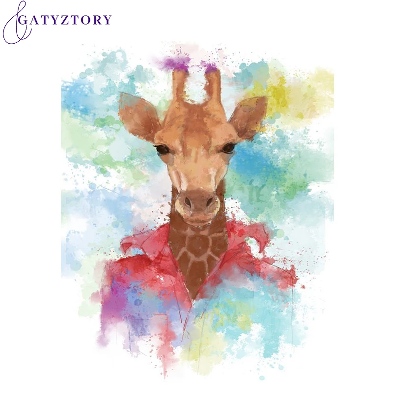 

GATYZTORY DIY Oil Painting By Numbers Kits Animals 60x75cm Paint By Numbers On Canvas Watercolor Giraffe Frameless Home Decor