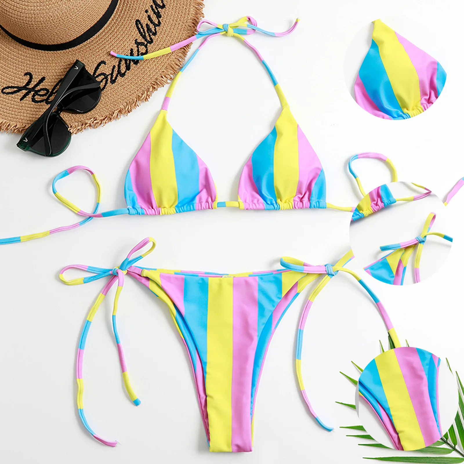 

Женский бандажный комплект бикини с принтом листьев, бразильский купальник пуш-ап, пляжный купальник, купальный костюм для женщин 2021, женск...