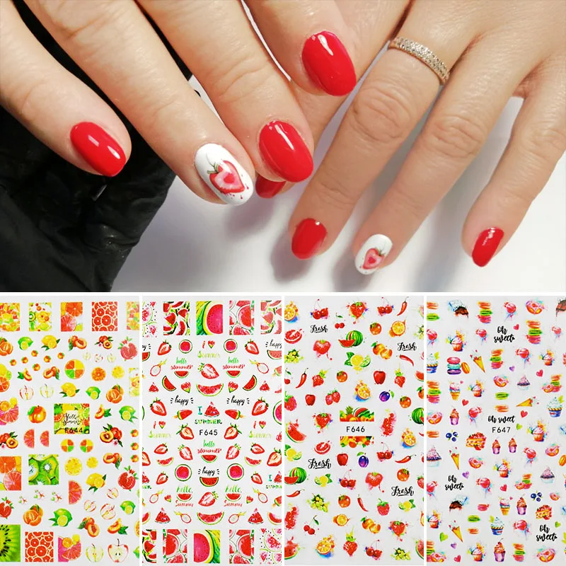 3D Летний Фруктовый Дизайн ногтей слайдеры сочный арбуз клубника дизайн наклейки