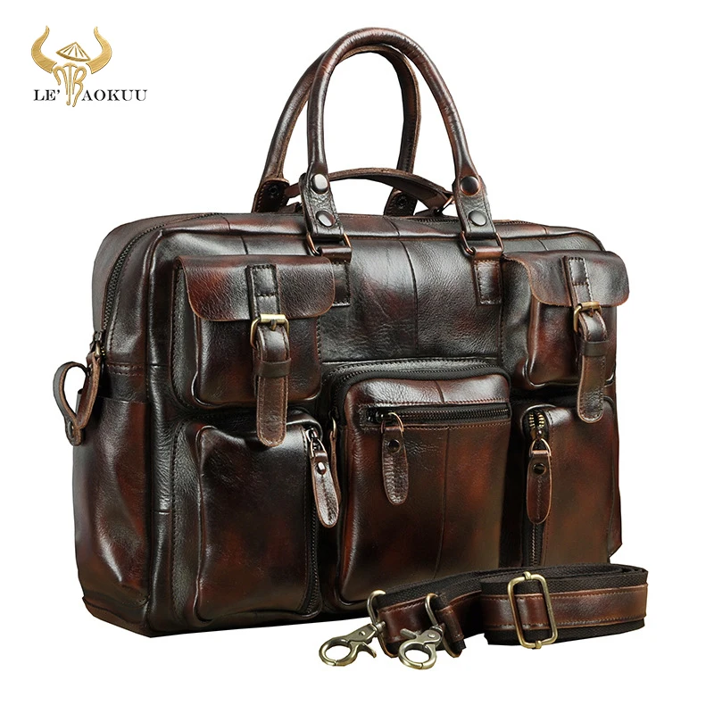 Original leather Men Fashion Handbag Business Briefcase Commercia Document Laptop Case Design Male Attache Portfolio Bag 3061-bu