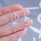 Женские серьги с Луной и звездой, серебристого цвета, с длинными кисточками, с цирконом S925 AAA, ювелирные украшения для девочек