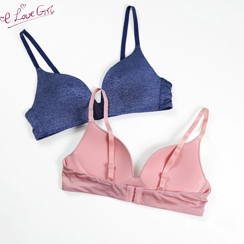 

Elovegirl Comfortable Pitted Bra For Small Breasts Push Up 3/4 Cup Casual Simple Style One Piece Green Lycra Underwear For Women