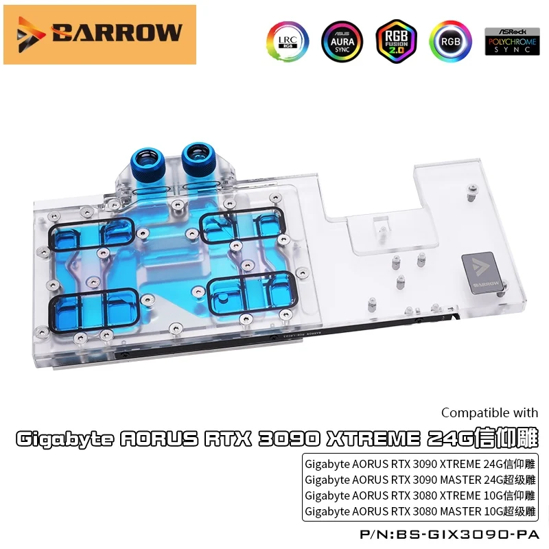 Barrow GPU Блок Водяного Охлаждения для Gigabyte AORUS 3090 XTREME 24G/ 3080 MASTER 10G 5V ARGB 3PIN Aurora SYNC BS GIX3090