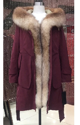 purple 18 sjh Женская зимняя длинная парка, пальто, куртка с капюшоном, Воротник из лисы и енота, съемная подкладка из кролика, 9-19808 - Цвет: purple 18 sjh