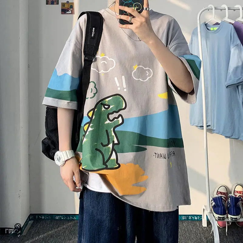 

T-shirt female short sleeved graffiti small dinosaur short sleeved 2021 new summer half-sleeved students loose hip hop ins tide