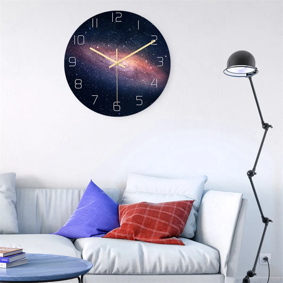 Настенные часы с космическим небом, акриловые бесшумные украшения для спальни, гостиной, современный дизайн, домашний декор
