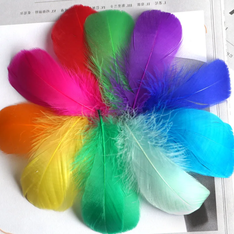 

Natural Colourful Feather For Wedding Party100pcs 8-12 Cm Middle Floating Goose Feather Clothing Decoration DIY Craft Feathers