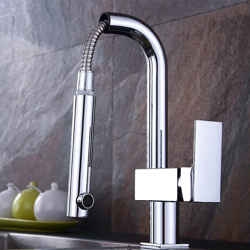Single Handle Pull Out Kitchen Faucets chrome Tap Hole Swivel 360 Degree Water Mixer | Обустройство дома