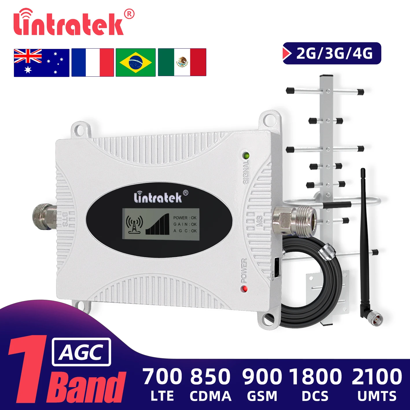 

Lintratek 700mhz B28 Signal Repeater 2G 3G 4G WCDMA GSM CDMA LTE Cellular Amplifier 850 900 1800 2100 Band 28 Booster Full Kit