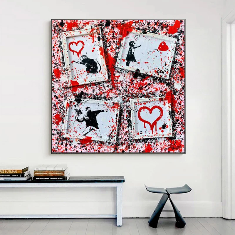 

Banksy Graffiti Art Abstract "Flower Thrower" Canvas Painting Heart Posters and Prints Cuadros Wall Art Picture for Home Decor