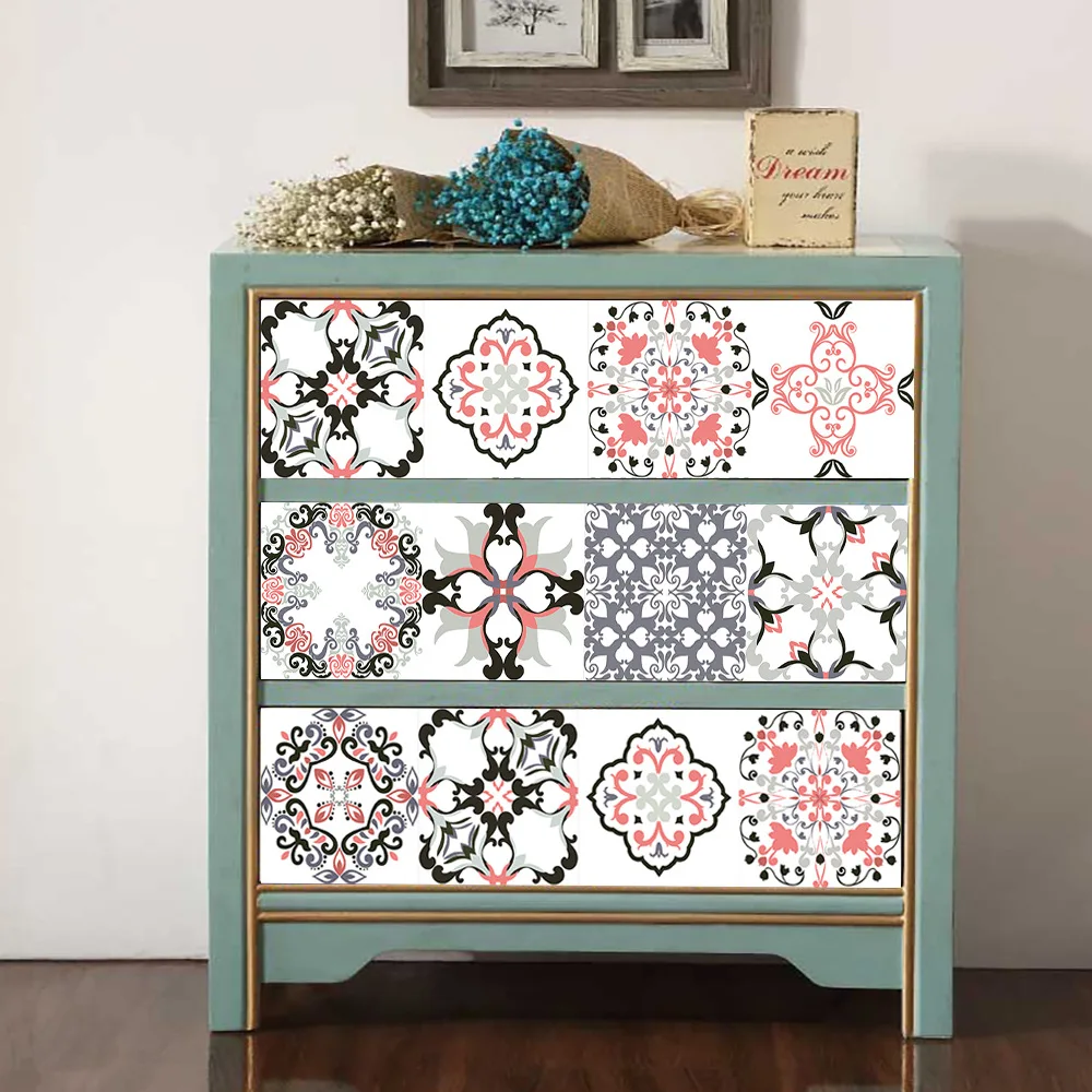 10pcs vintage pattern tile sticker bathroom kitchen hard wearing waterproof diy wall decals ground decor wall floor stick free global shipping